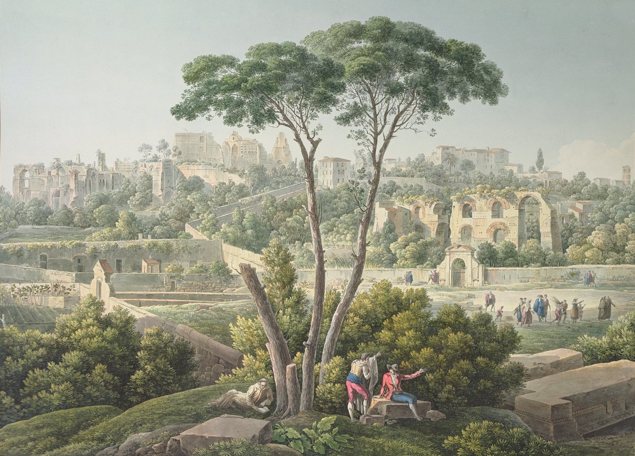 Veduta del Colle Palatino a Roma, con le rovine del Palazzo dei Cesari sullo sfondo, c.1800 da Louis Francois Cassas