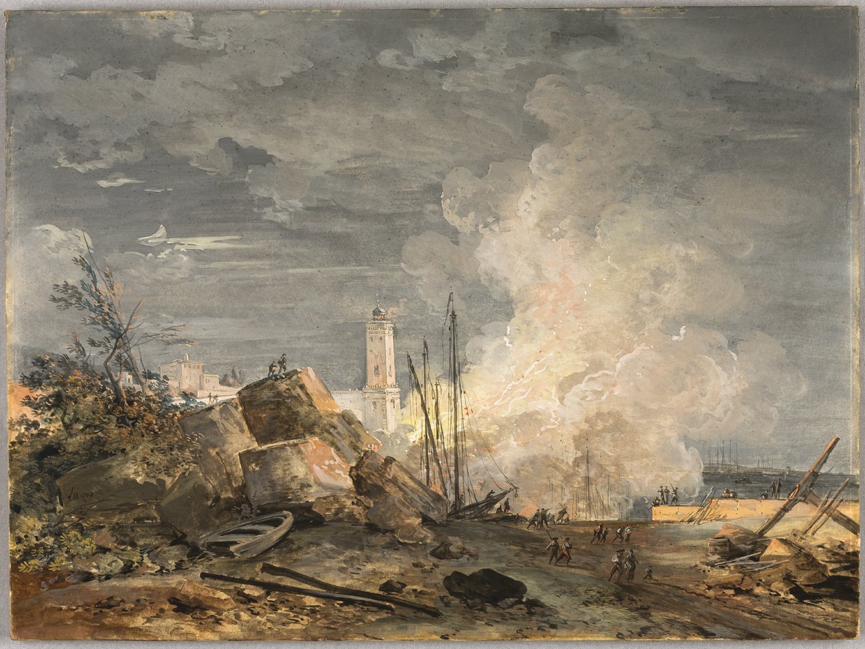 Incendio nel porto da Louis Gabriel Moreau
