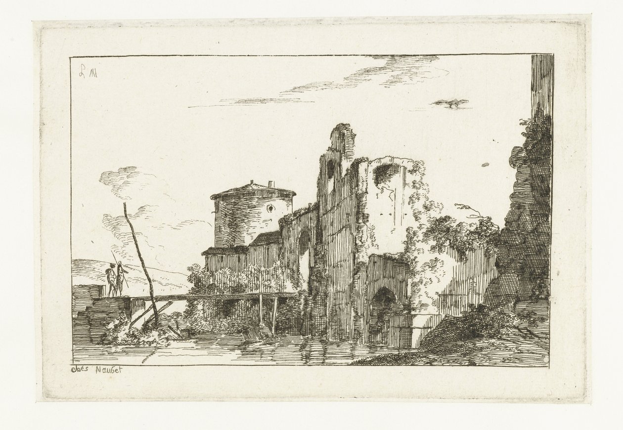 Forte e un ponte sul fiume da Louis Gabriel Moreau
