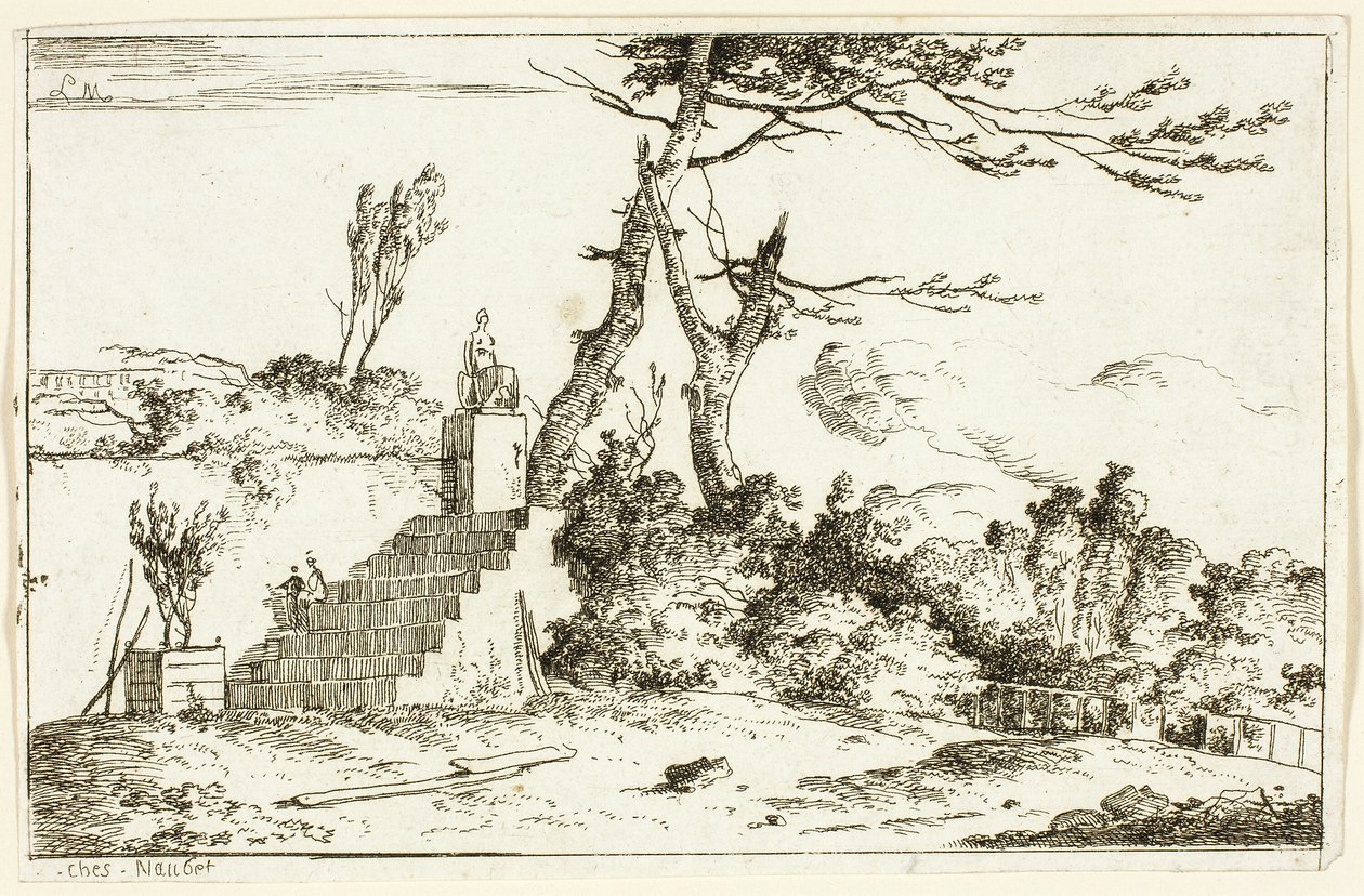Paesaggio con statua classica da Louis Gabriel Moreau