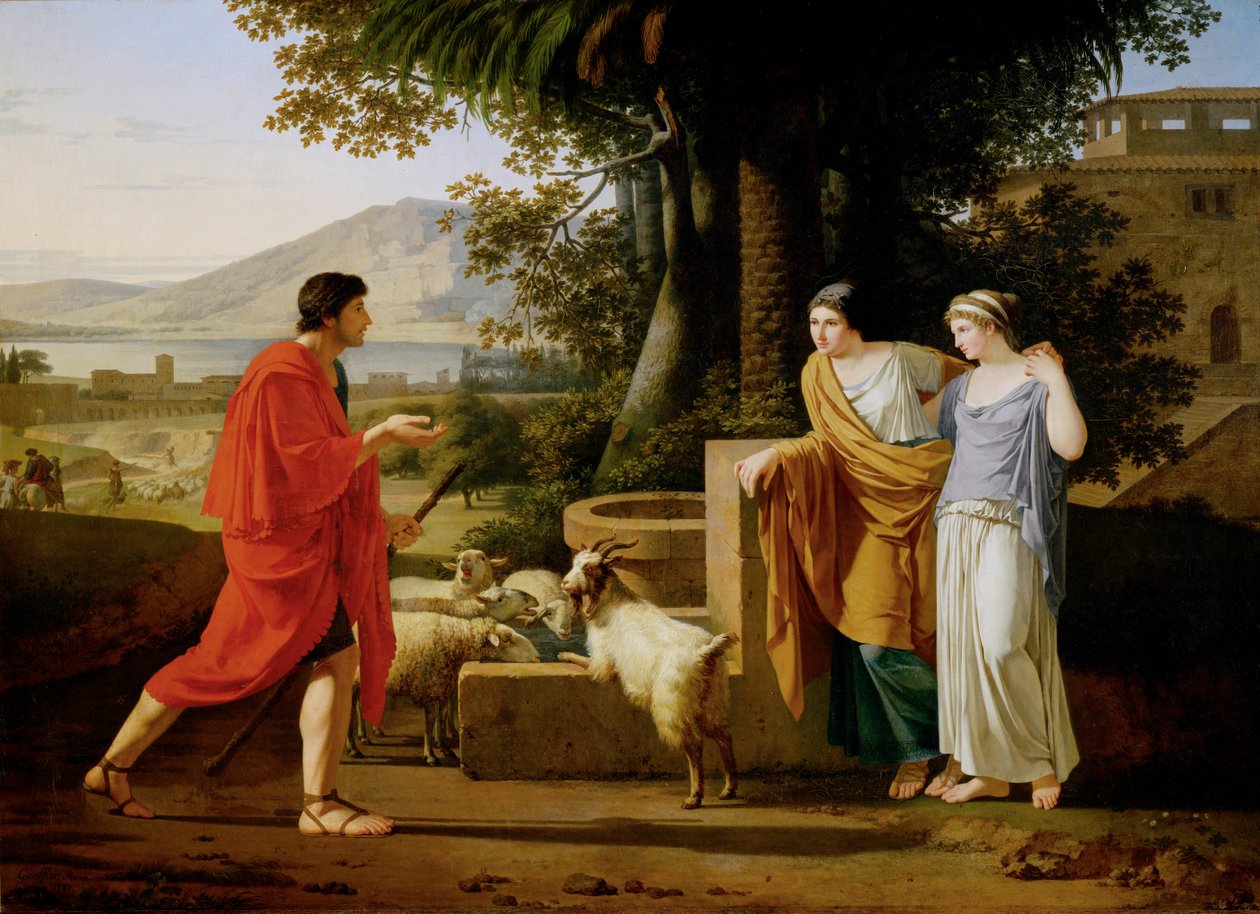 Jacob venant trouver les filles de Laban - Giacobbe incontra le figlie di Labano ... da Louis Gauffier