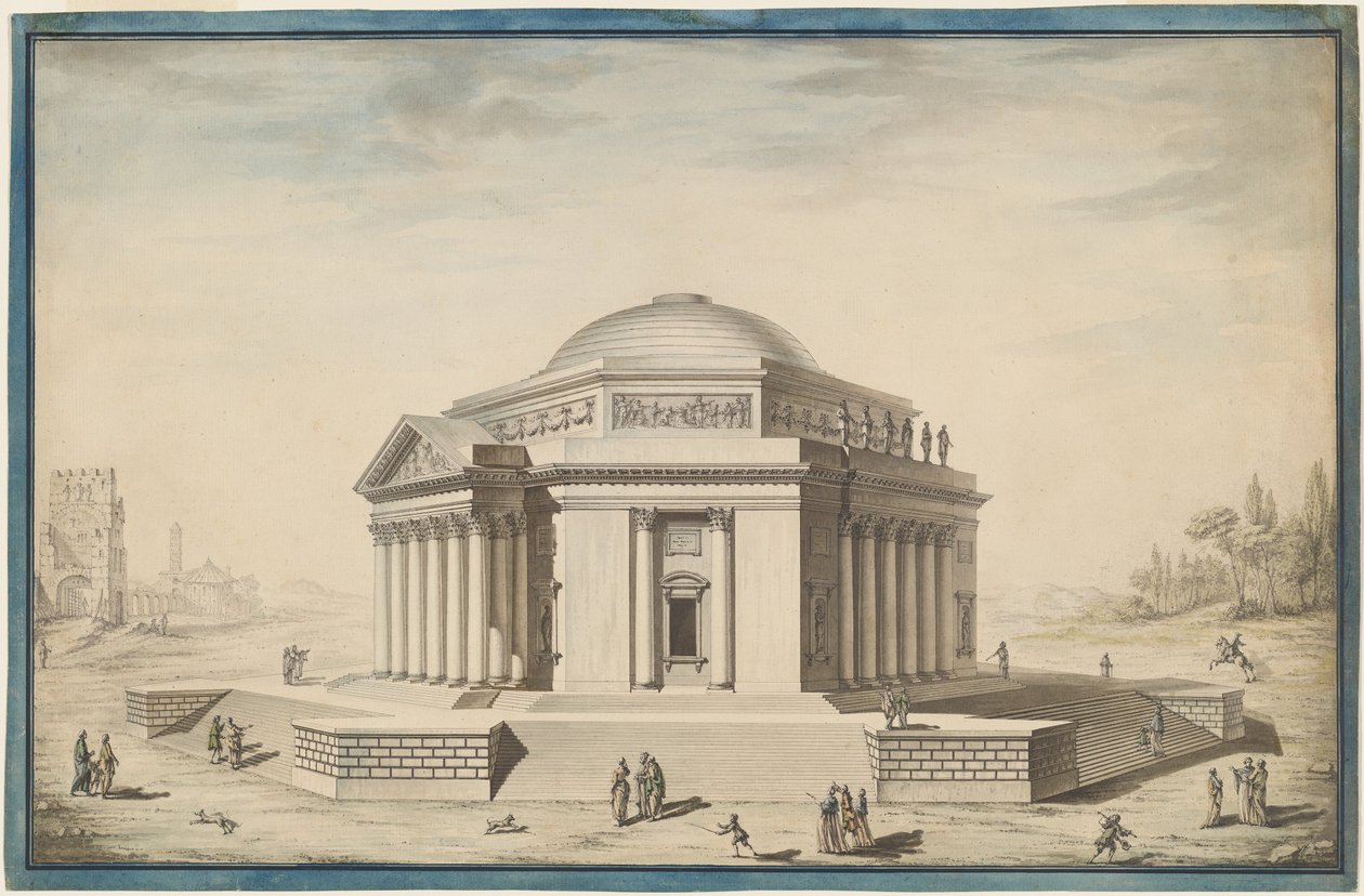 Tempio esagonale in un paesaggio italianeggiante da Louis Gustave Taraval