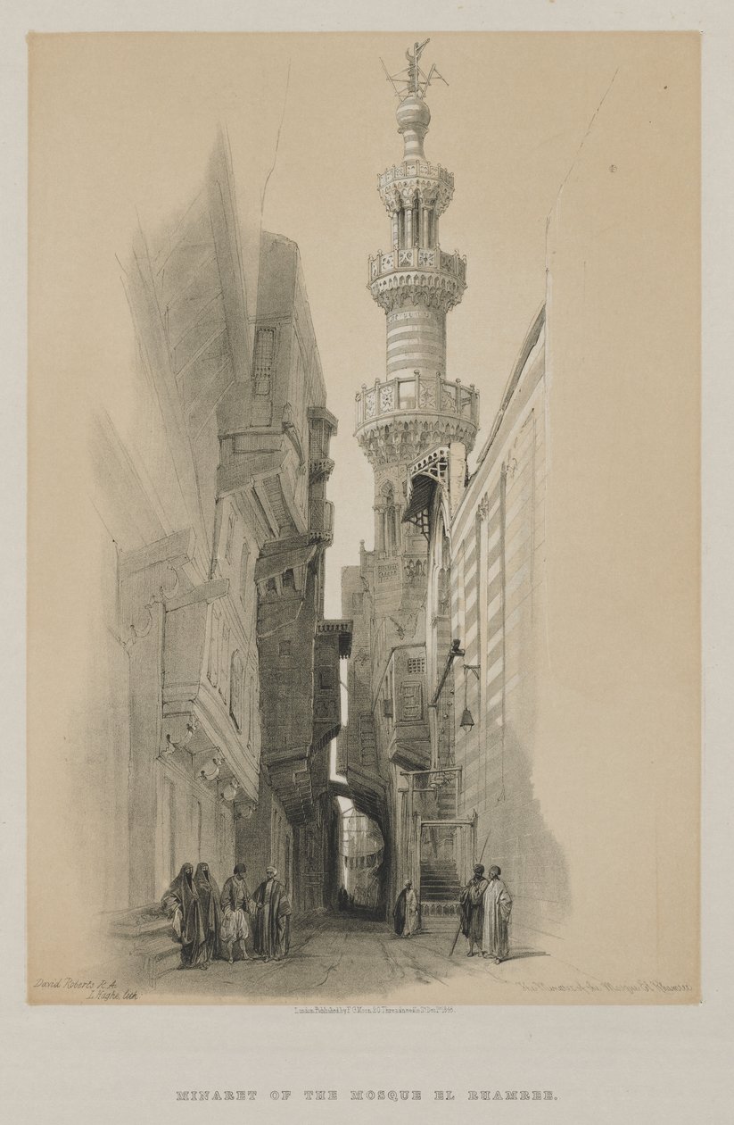 Egitto e Nubia, Volume III: Il minareto della moschea El Rhamree, 1848 da Louis Haghe