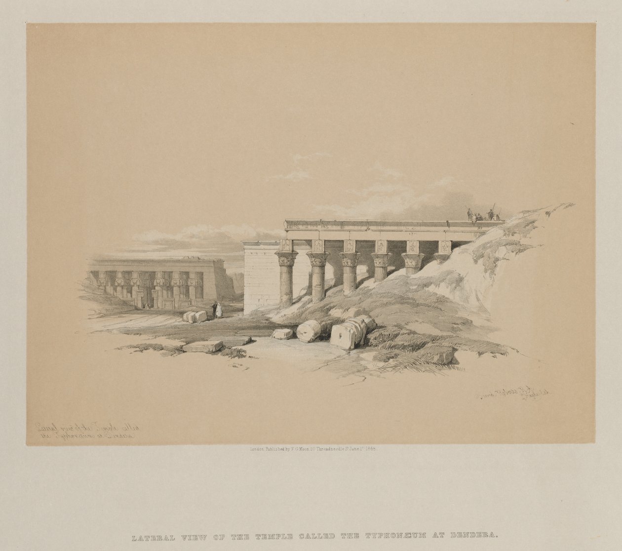 Egitto e Nubia, Volume II: Vista laterale del tempio chiamato Typhonoeum a Dendera, 1848 da Louis Haghe