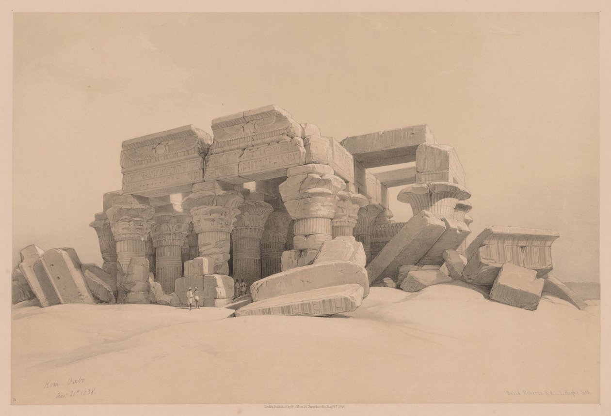 Egitto e Nubia: Volume I - N. 1, N. 2, Resti del Portico del Tempio di Kom Ombo da Louis Haghe