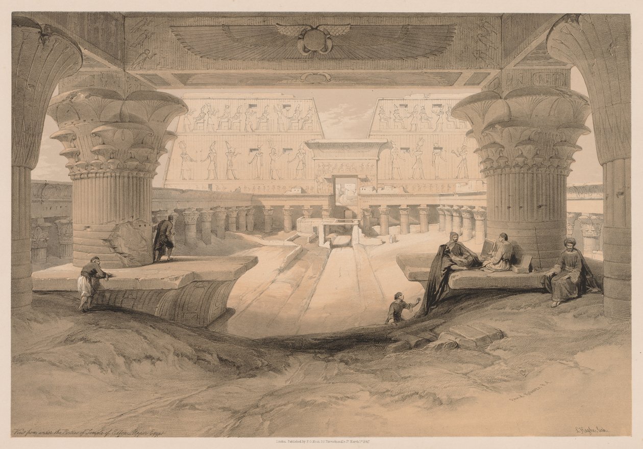 Egitto e Nubia: Volume I - N. 32, Vista sotto il portico del Tempio di Edfou..., 1838 da Louis Haghe