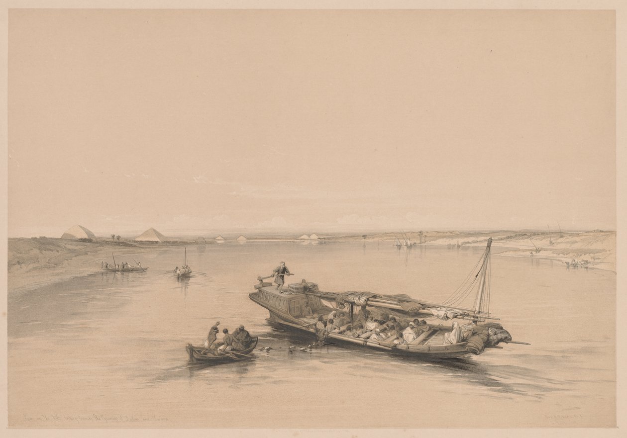 Egitto e Nubia: Volume I - N. 4, Barche di Schiavi sul Nilo, Vista Verso le Piramidi di Dashour e Saqqara da Louis Haghe