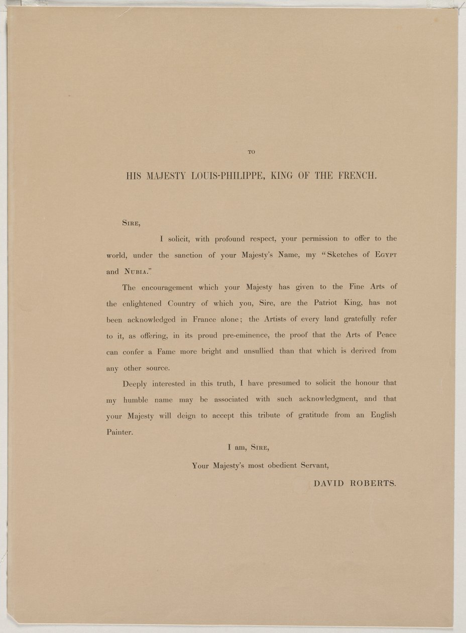 Egitto e Nubia, Volume I: Pagina di Dedica, 1846 da Louis Haghe