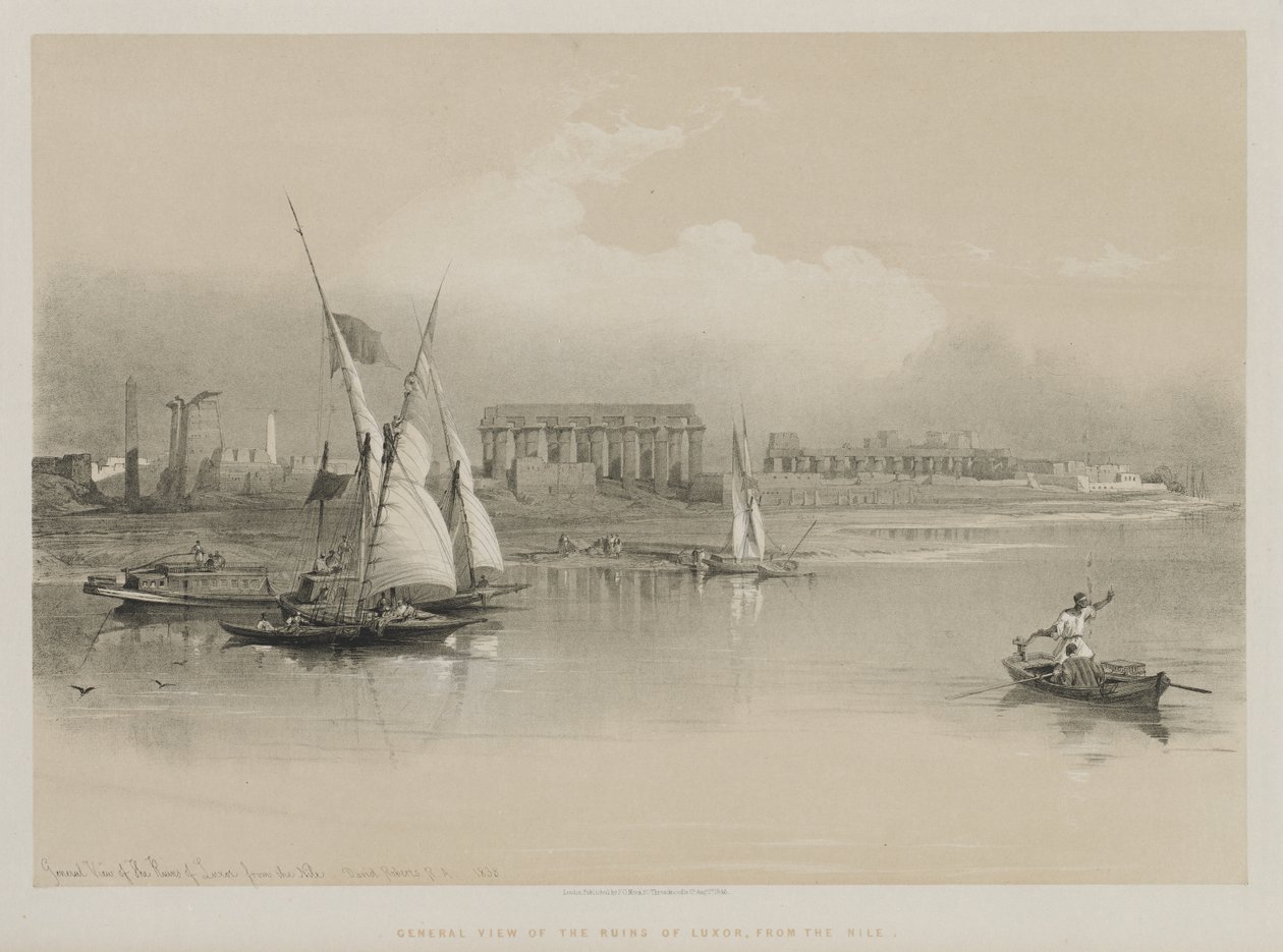 Veduta generale delle rovine di Luxor dal Nilo, 1846 da Louis Haghe