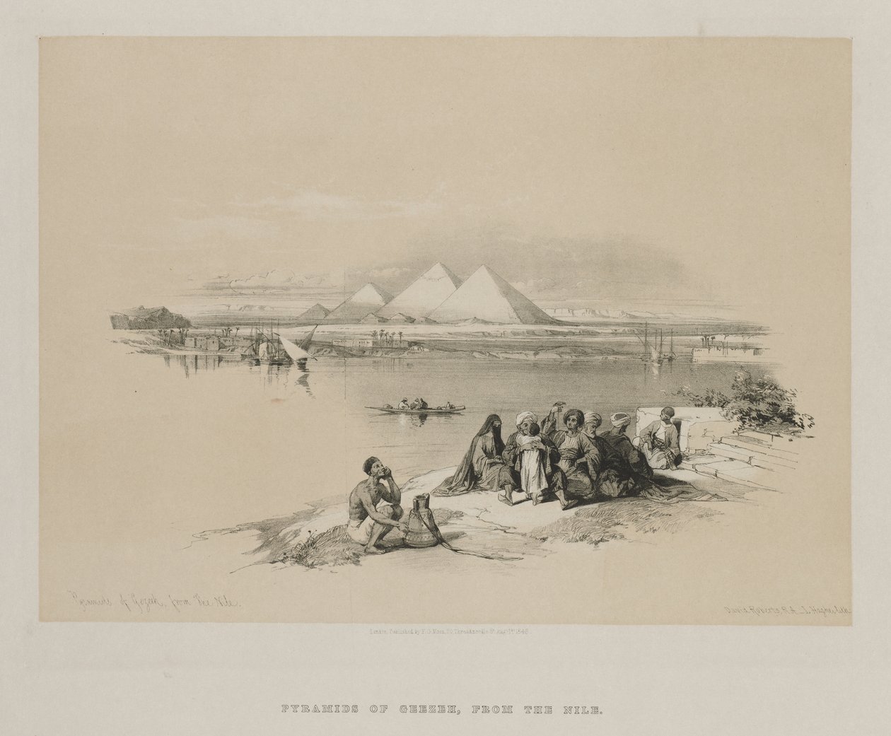 Egitto e Nubia, Volume I: Piramidi di Giza, dal Nilo, 1846 da Louis Haghe