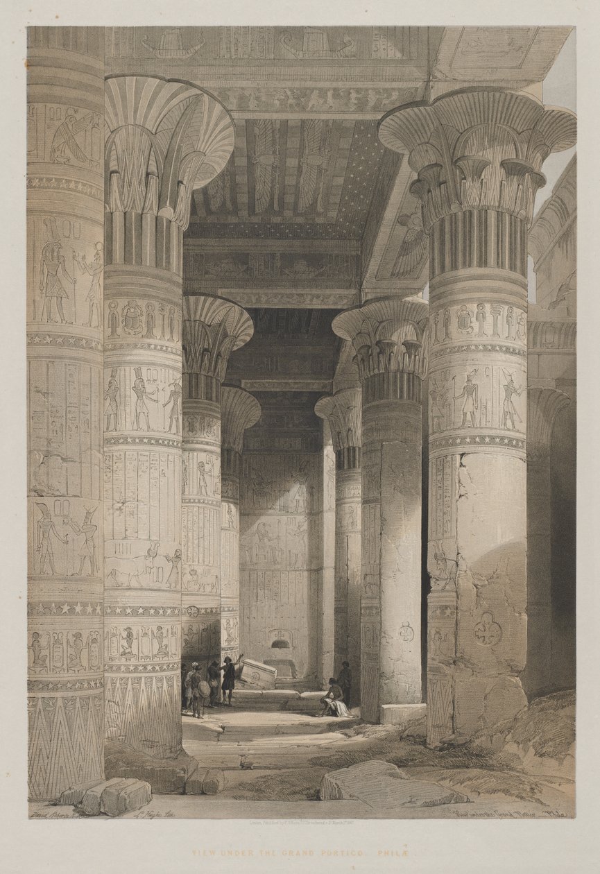 Egitto e Nubia, Volume I: Vista sotto il grande portico del tempio, Philae, 1846 da Louis Haghe