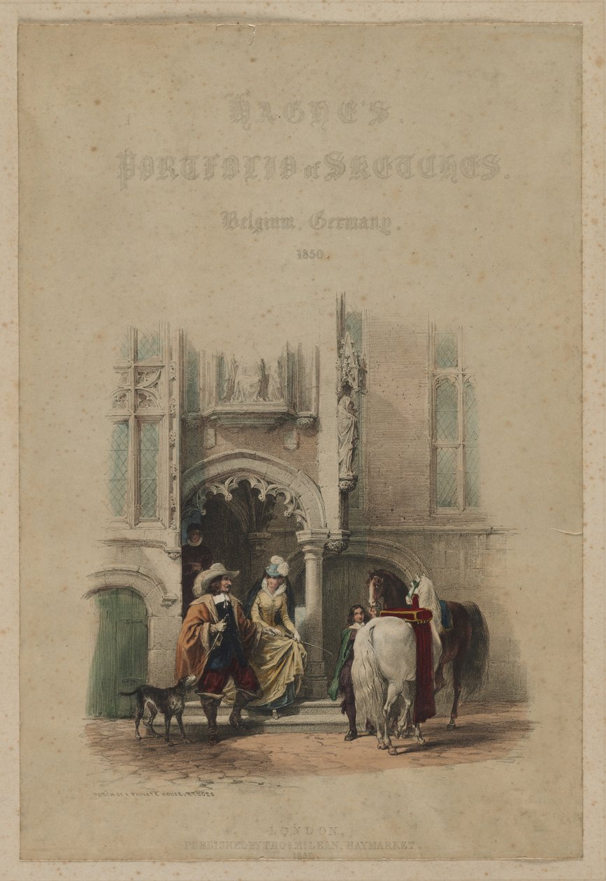 Portfolio di schizzi di Haghe. Belgio. Germania, vol. III: Pagina del titolo, su una porta...Bruges, 1850 da Louis Haghe