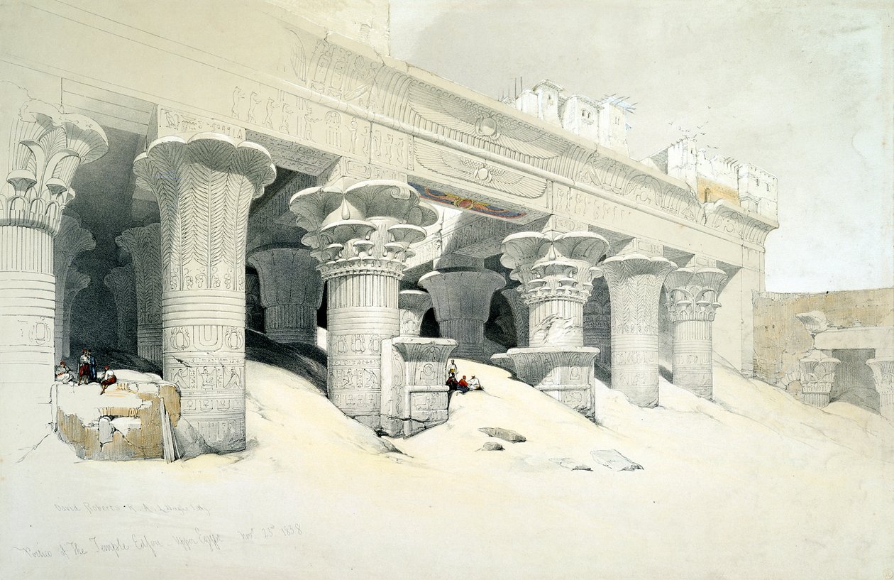 Portico del tempio di arenaria di Edfu dedicato al dio falco Horus, Egitto, 1838 da Louis Haghe