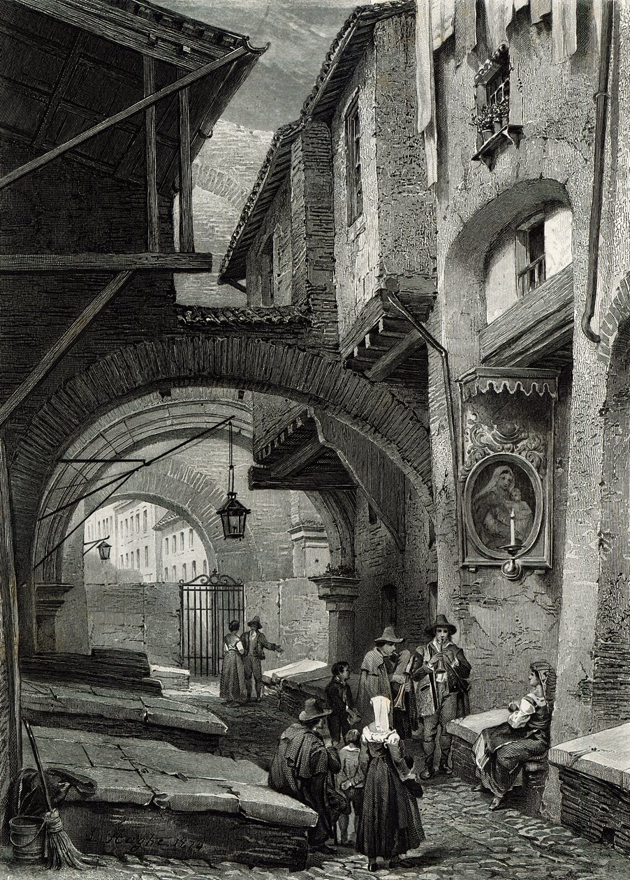 Il ghetto, Roma, inciso da S.V. Hunt, Cassell und Company, 1847 da Louis Haghe