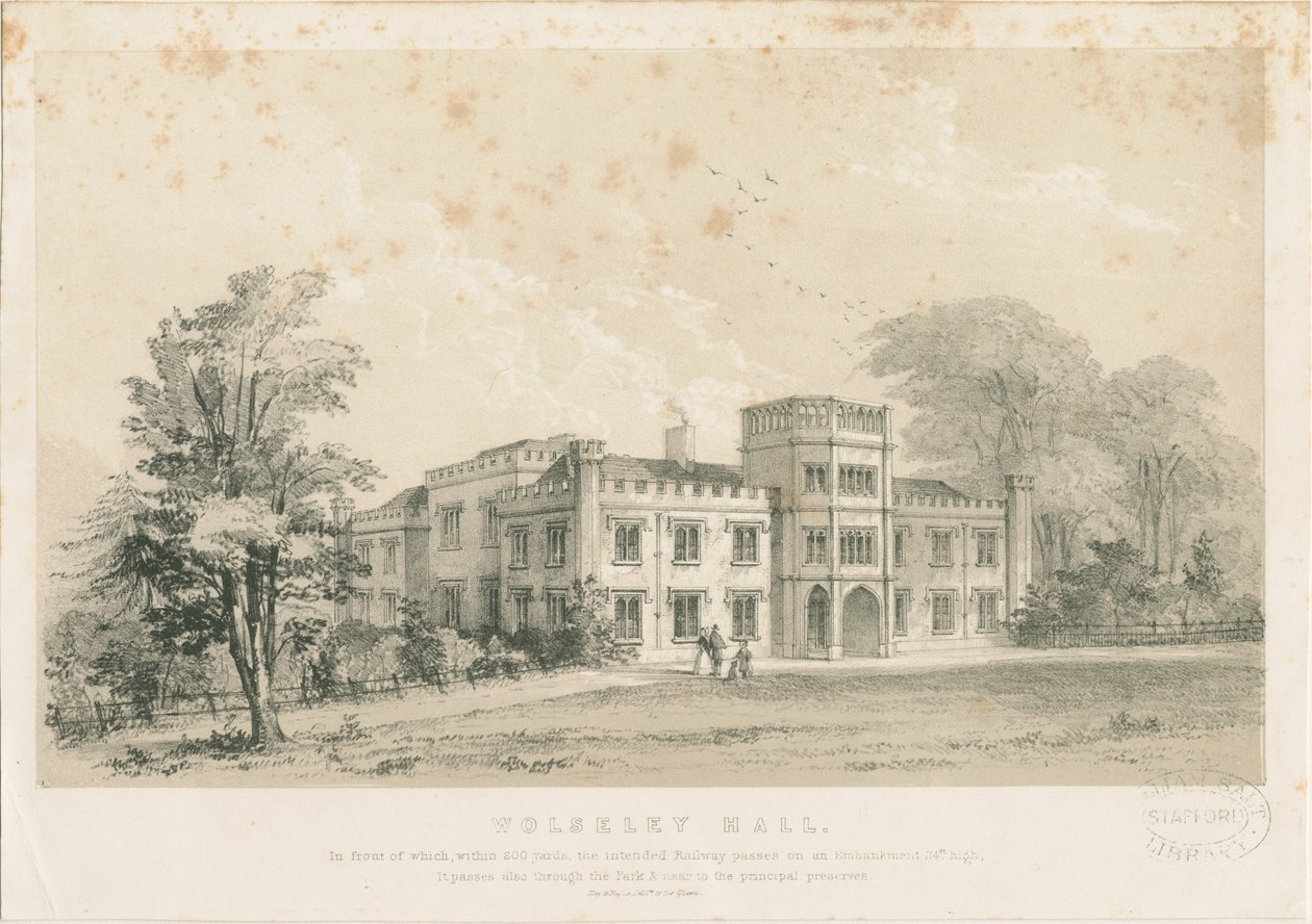 Wolseley Hall: incisione in acciaio, nd [c 1830] da Louis Haghe
