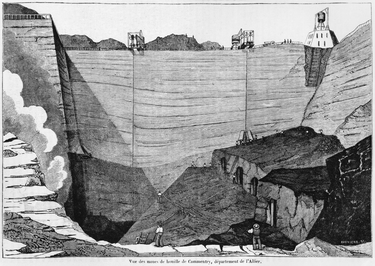 La miniera di carbone a Commentry, illustrazione da Le Magasin Pittoresque, 1835 da Louis Henri Brévière