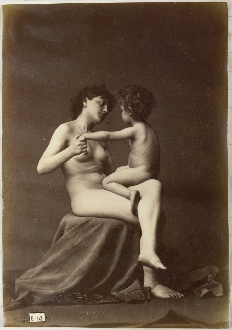 Studio di un nudo femminile, seduto con un bambino nudo in grembo da Louis Jean Baptiste Igout (attributed to)