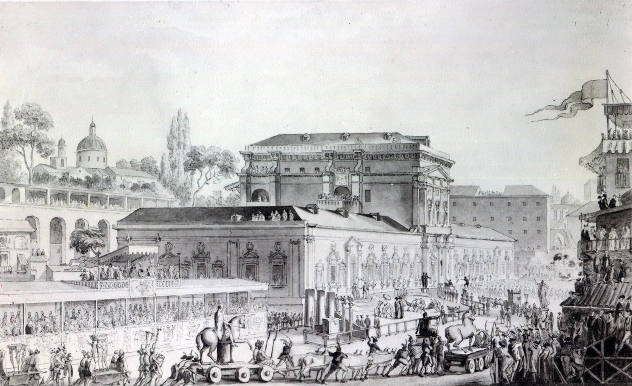 Antichità trovate a Ercolano trasportate al Museo di Napoli, c.1782 da Louis Jean Desprez
