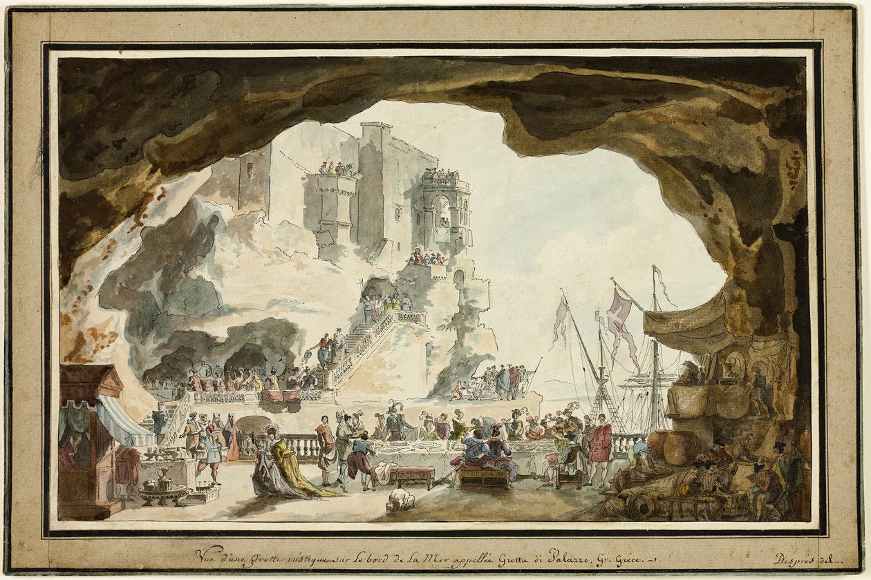 Veduta della Grotta di Palazzo con banchetto da Louis Jean Desprez