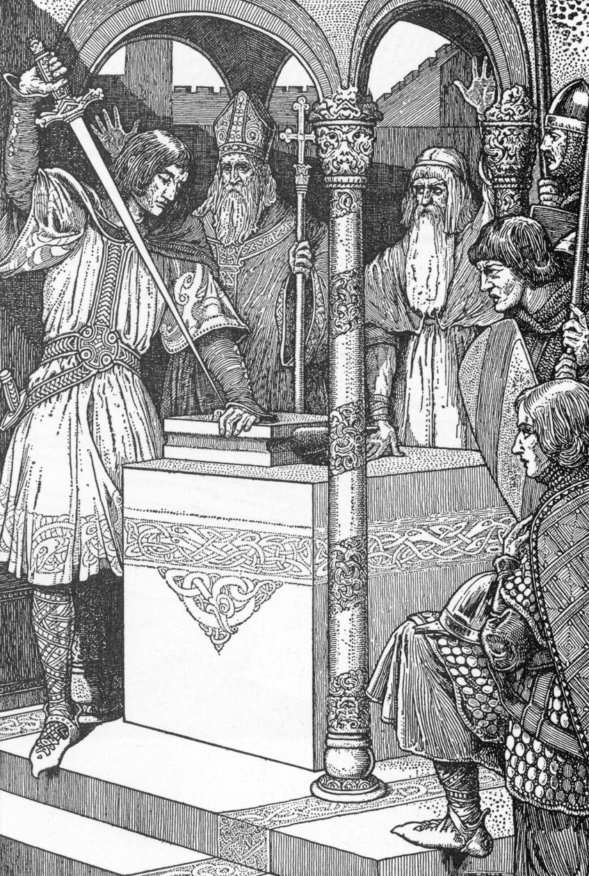 Artù estrae la spada Excalibur dall