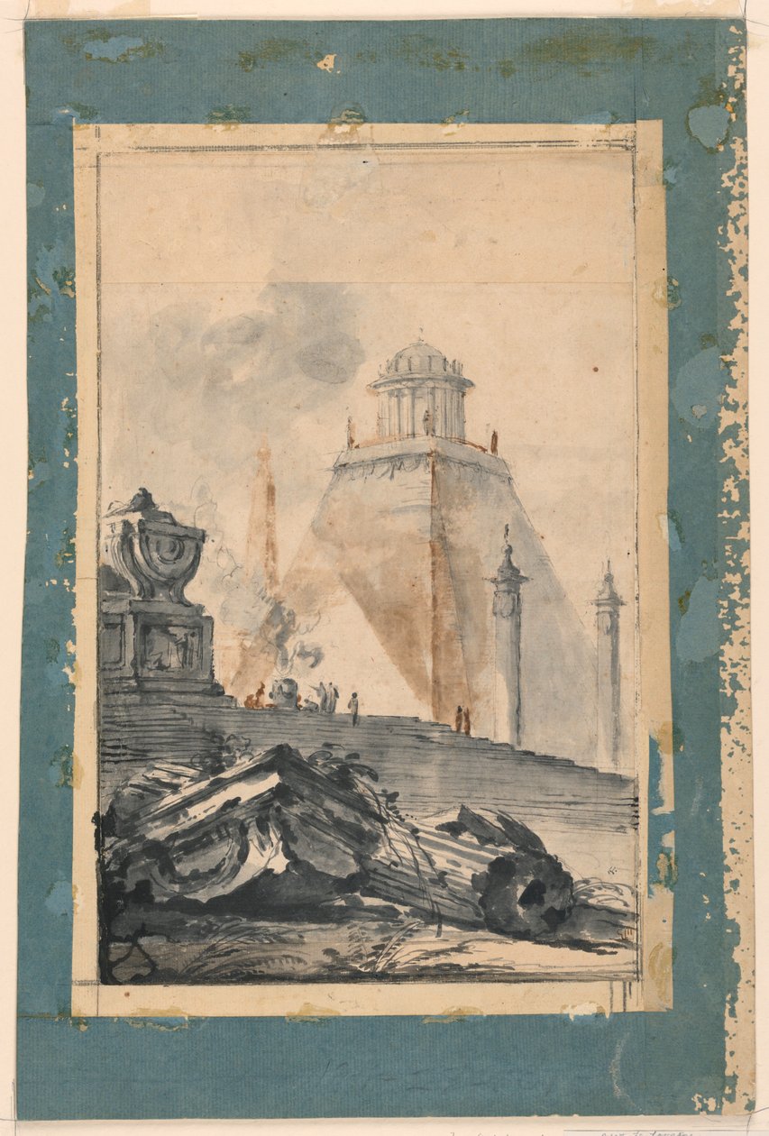 Fantasia architettonica: Un tempio circolare su una piramide troncata da Louis Joseph Le Lorrain