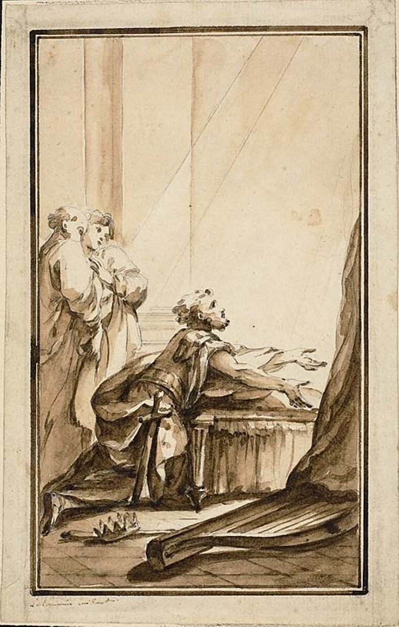 Re Davide in ginocchio in penitenza da Louis Joseph Le Lorrain