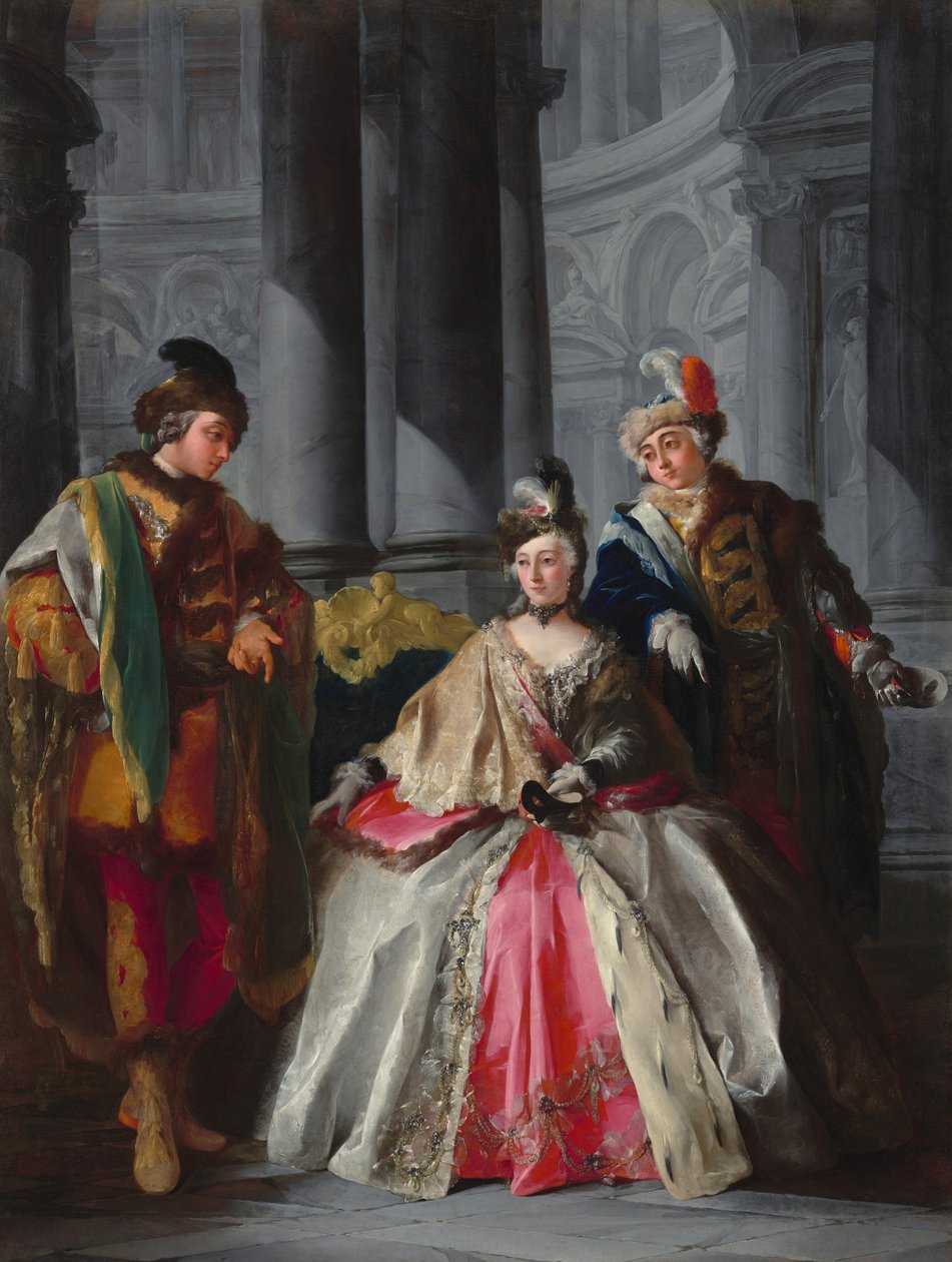 Tre figure vestite per una mascherata, c. 1740s da Louis Joseph Le Lorrain