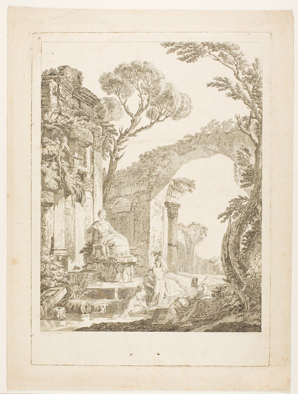 La fontana nelle rovine da Louis Joseph Masquelier