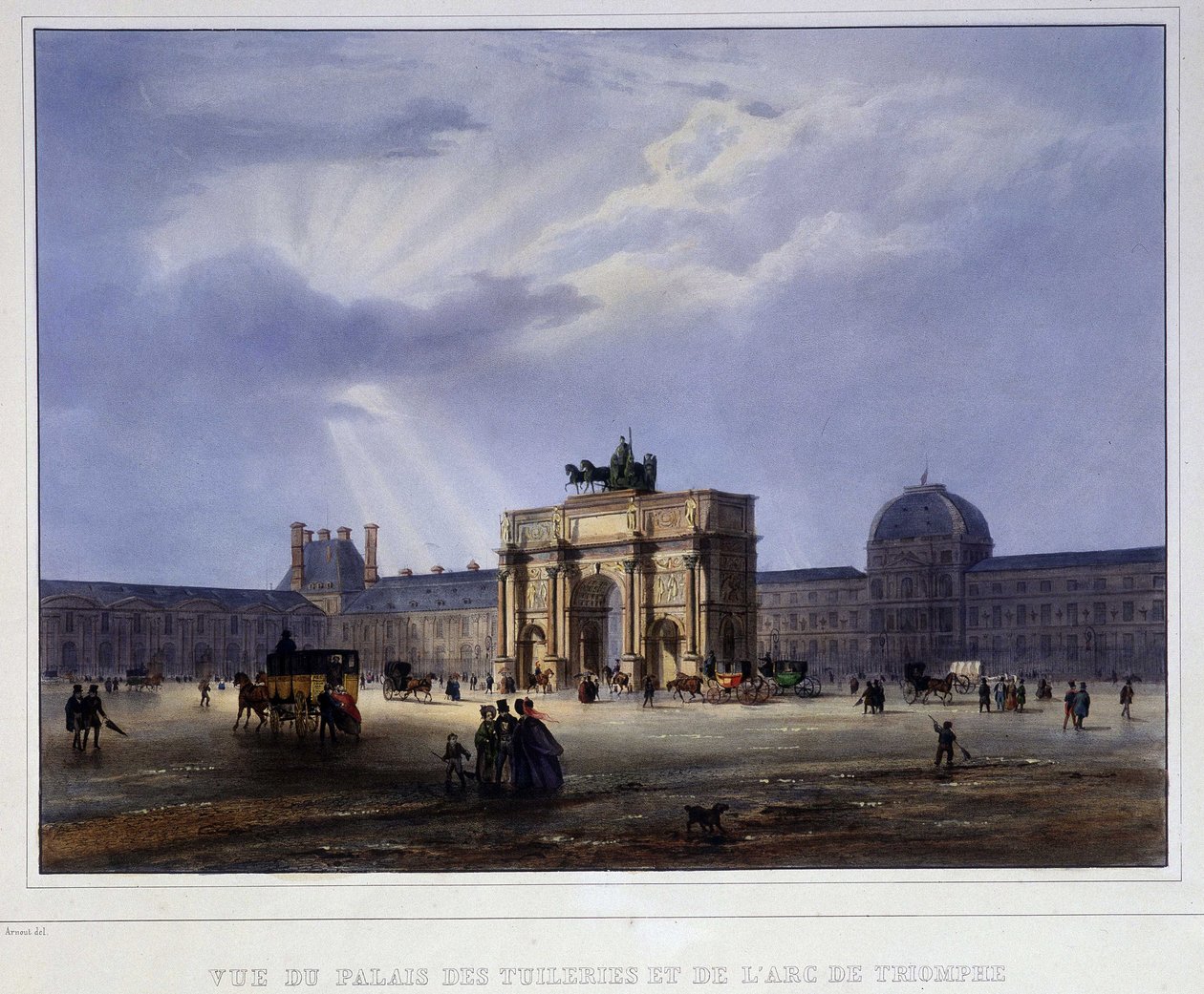 Veduta del Palais des Tuileries e del carrousel - in “Paris en 1837” da Louis Jules Arnout