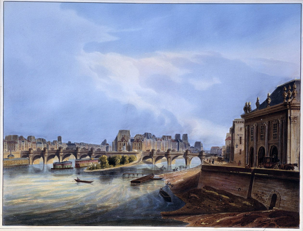 Vista del ponte Neuf - in Paris en 1837 da Louis Jules Arnout