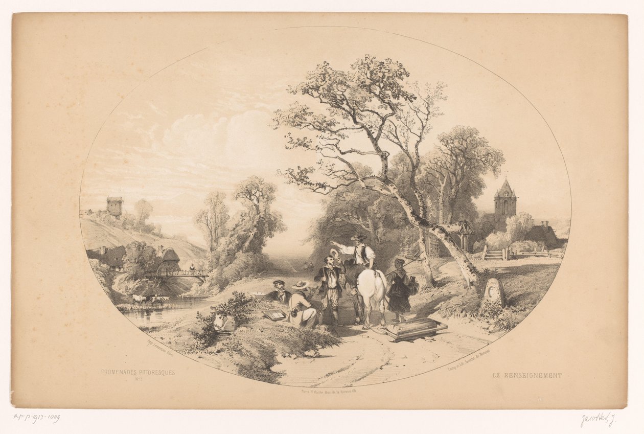 Cavaliere chiede informazioni lungo la strada (Pittoreske wandelingen) da Louis Julien Jacottet