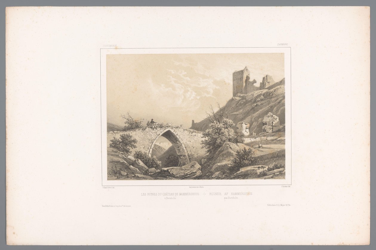 Veduta delle rovine del castello di Hammershus da Louis Julien Jacottet