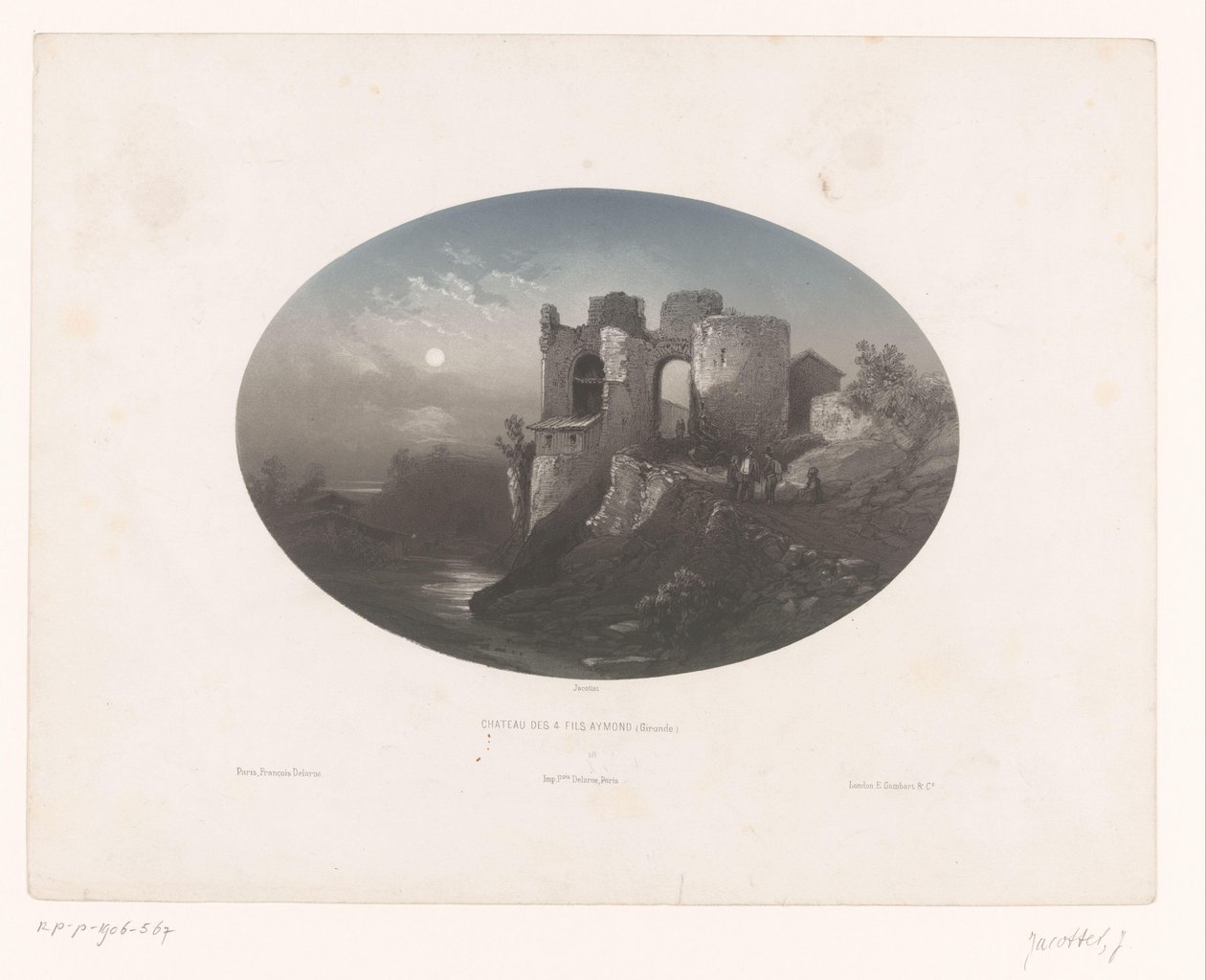 Veduta delle rovine del castello dei Quattro Figli di Aymon da Louis Julien Jacottet