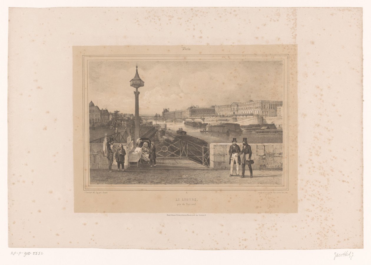Veduta del Palais du Louvre dal Pont Neuf da Louis Julien Jacottet