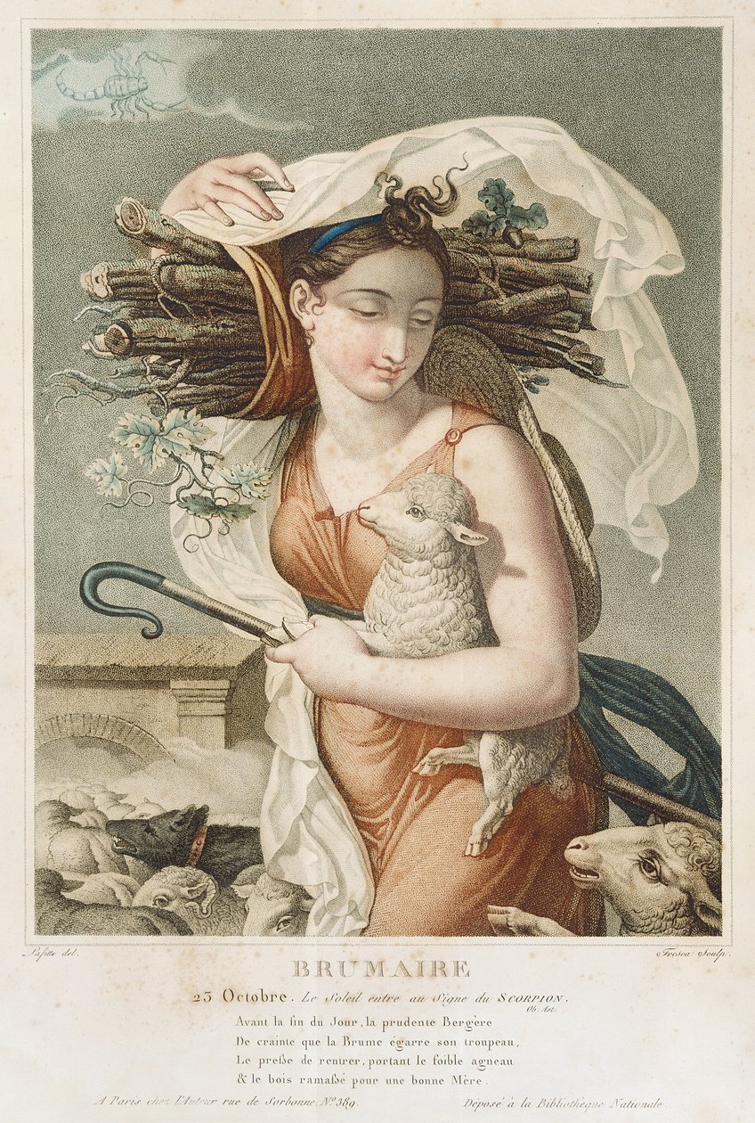 Brumaio (ottobre-novembre), secondo mese del calendario repubblicano, inciso da Tresca, francese, c.1794 da Louis Lafitte