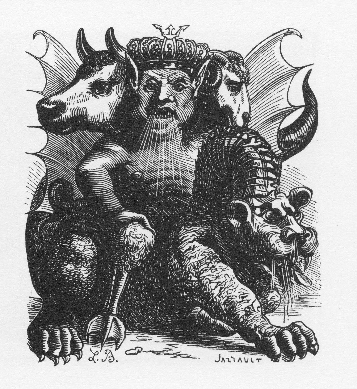 Asmodeo demone della Bibbia - Asmodeus o Ashmedai re dei demoni - nel "Dizionario infernale" di Collin de Plancy - Incisione di L. Breton. Parigi da Louis Le Breton