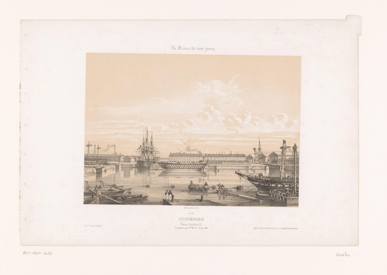 Vista del Bacino Napoleone III al porto di Cherbourg (serie: Hedendaags Frankrijk) da Louis Le Breton