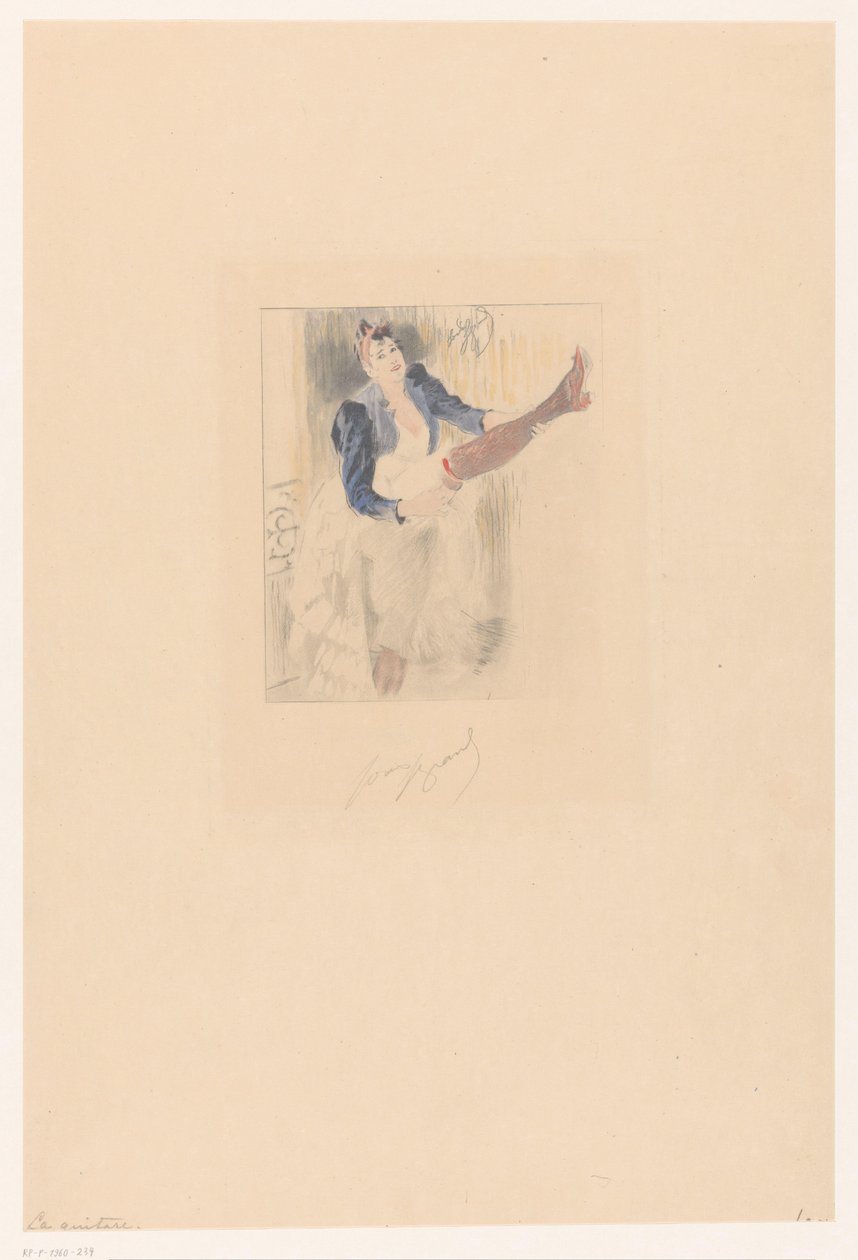 Ballerina di cancan che suona la chitarra sulla gamba da Louis Legrand (signed by artist)