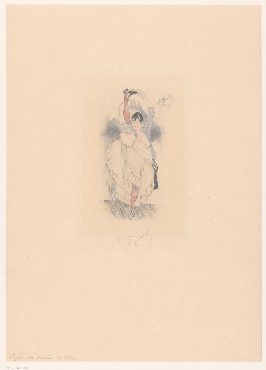 Ballerina di cancan con gamba tesa dietro la testa da Louis Legrand (signed by artist)