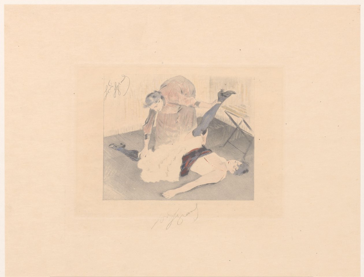 Esercizio di flessibilità di una ballerina di cancan da Louis Legrand (signed by artist)