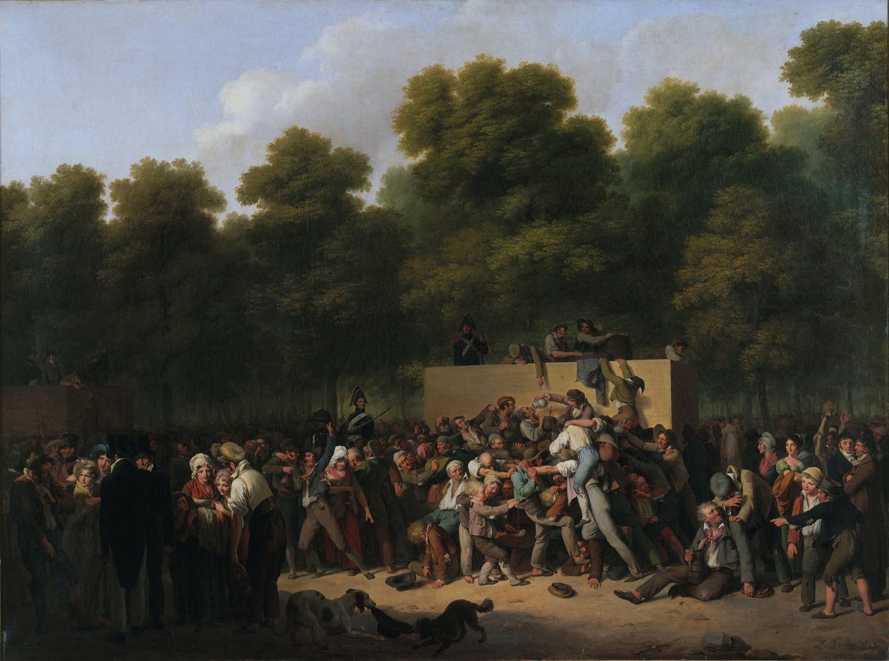 Distribuzione di vino e cibo sugli Champs-Elysées in occasione del re... da Louis Leopold Boilly