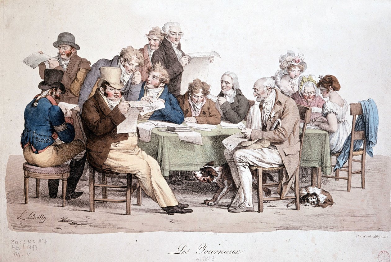 Uomini che leggono giornali - incisione di Louis Boilly intitolata "Les journaux" da Louis Leopold Boilly