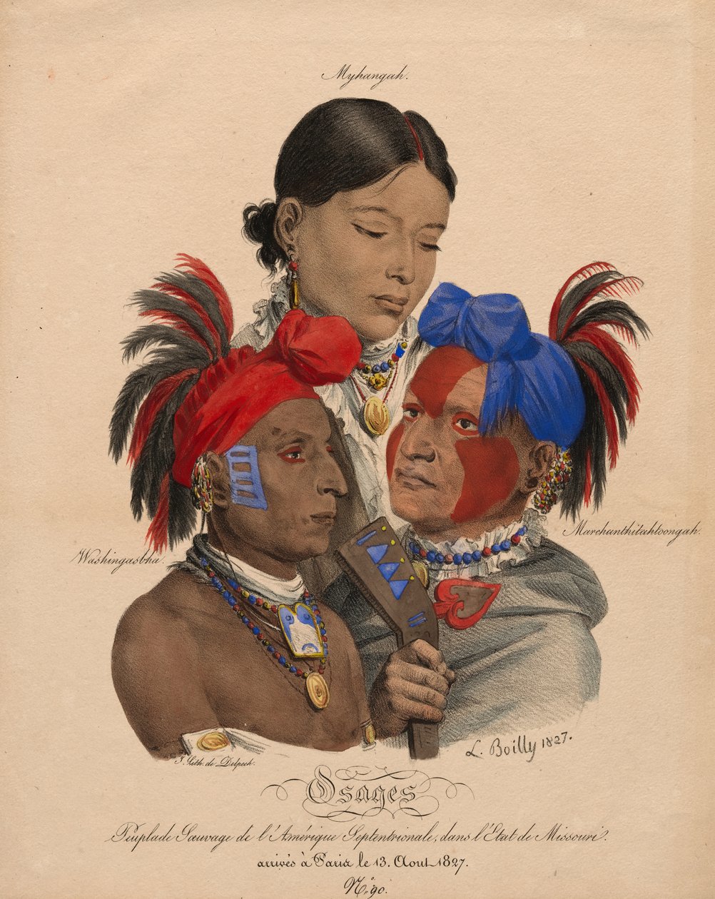 Indiani Osage: Mohongo, Washingsabba (o Black Bird) e Big Soldier da Louis Leopold Boilly