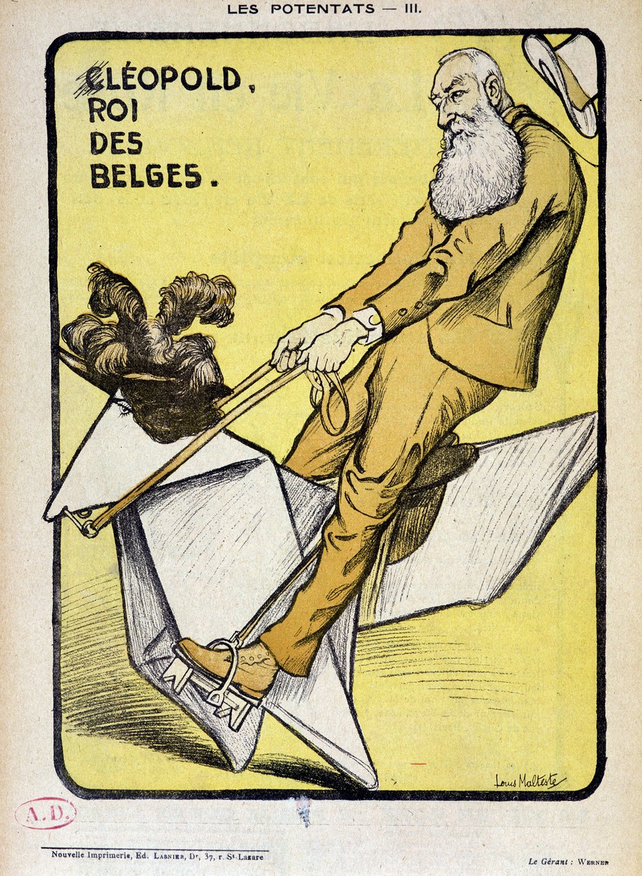 Ritratto caricaturale di Leopoldo, re dei Belgi su un cavallo di carta - di Louis Malteste, in 