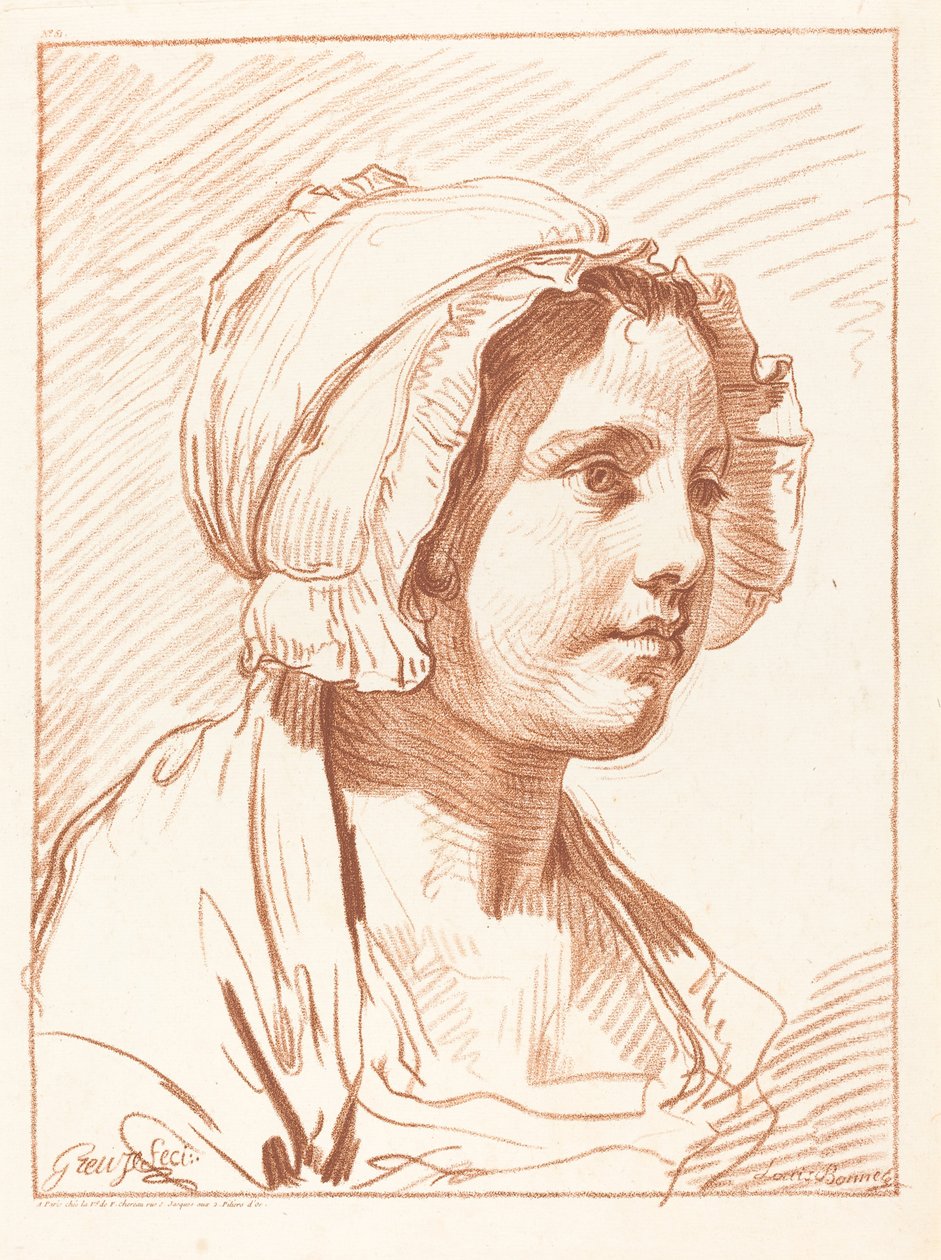 Testa di una giovane donna con cappello, prima del 1764 da Louis Marin Bonnet