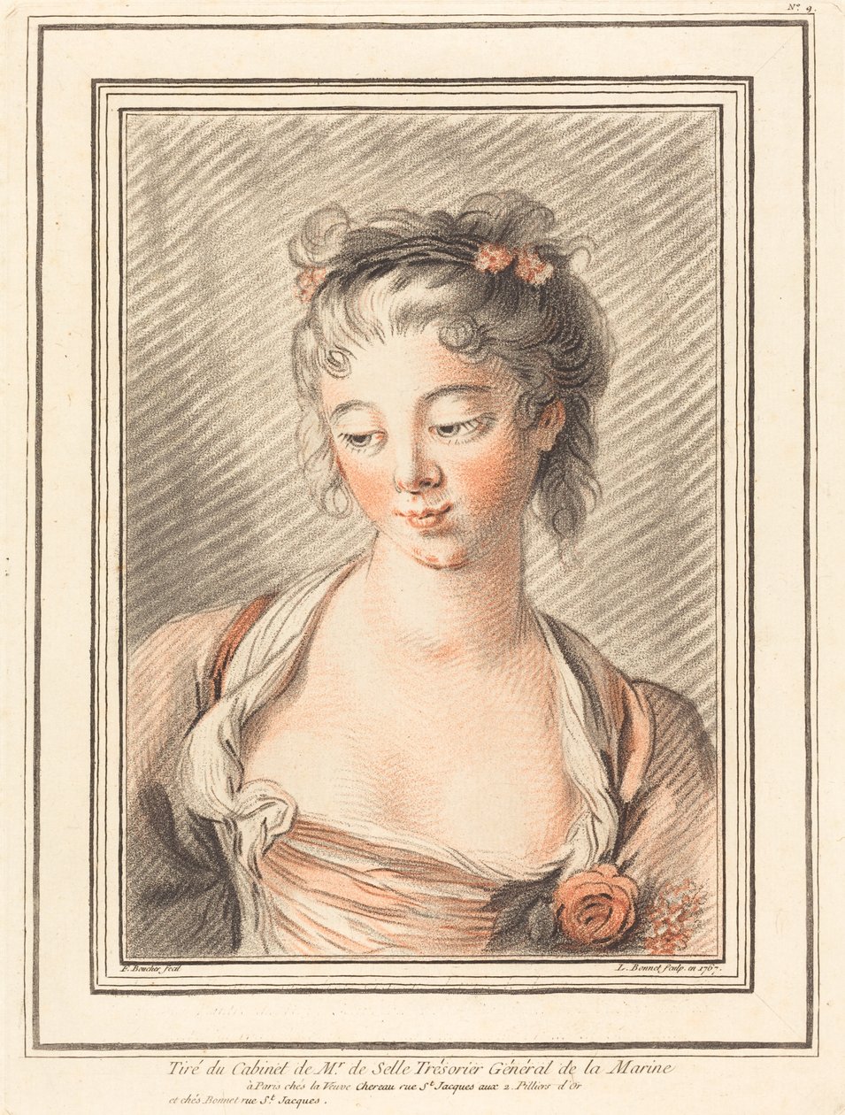 Busto di una giovane donna che guarda in basso da Louis Marin Bonnet after François Boucher