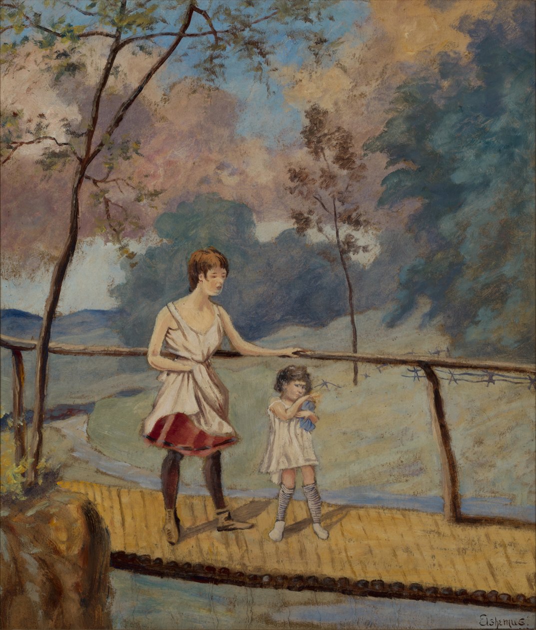 Due ragazze su un ponte di tronchi da Louis Michel Eilshemius