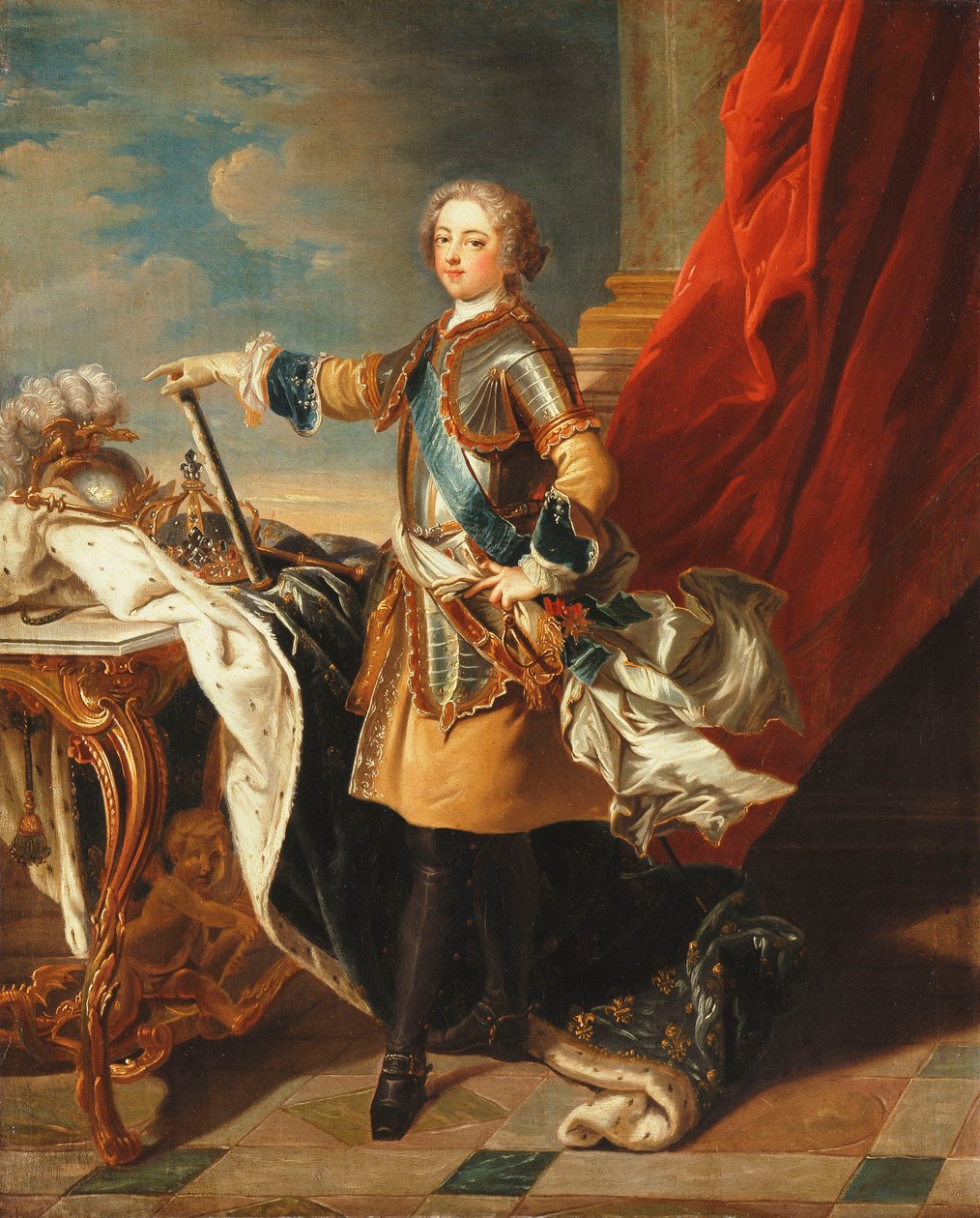 Ritratto di re Luigi XV, a figura intera, in mezza armatura da Louis Michel van Loo