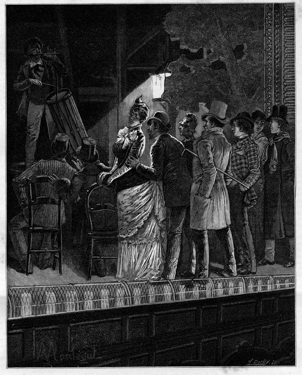Che effetto, grande dio, prodotto su questo pubblico scettico questa musica rustica... Spettatori che ascoltano un suonatore di tamburo. In “Trenta anni di Parigi” raccolta autobiografica di Alphonse Daudet (1840-1897). Incisione dopo le illustrazioni di M da Louis Montegut