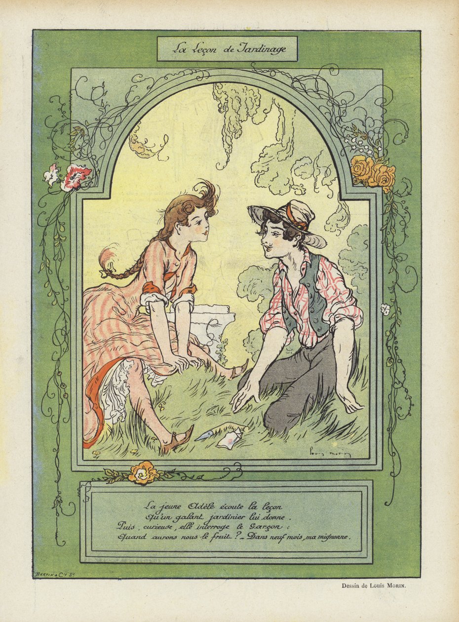 La lezione di giardinaggio. Illustrazione per Le Rire (litografia a colori) da Louis Morin